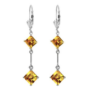 14K. SOLID GOLD LEVERBACK EARRINGS WITH CITRINES (White Gold)